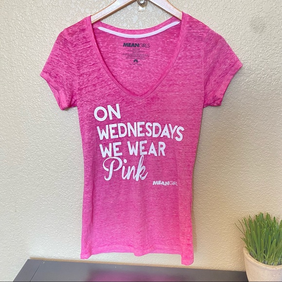 Tops - Mean Girls pink v neck burnout T-shirt On Wednesday’s we wear pink